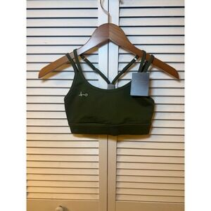 Never Skip Monday Sports Bra Olive Green Heartbeat Graphic Multi-Strap Small NWT